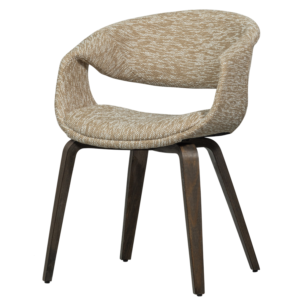 YOSSI DINING CHAIR SAND WITH WOODEN LEG DARK BROWN