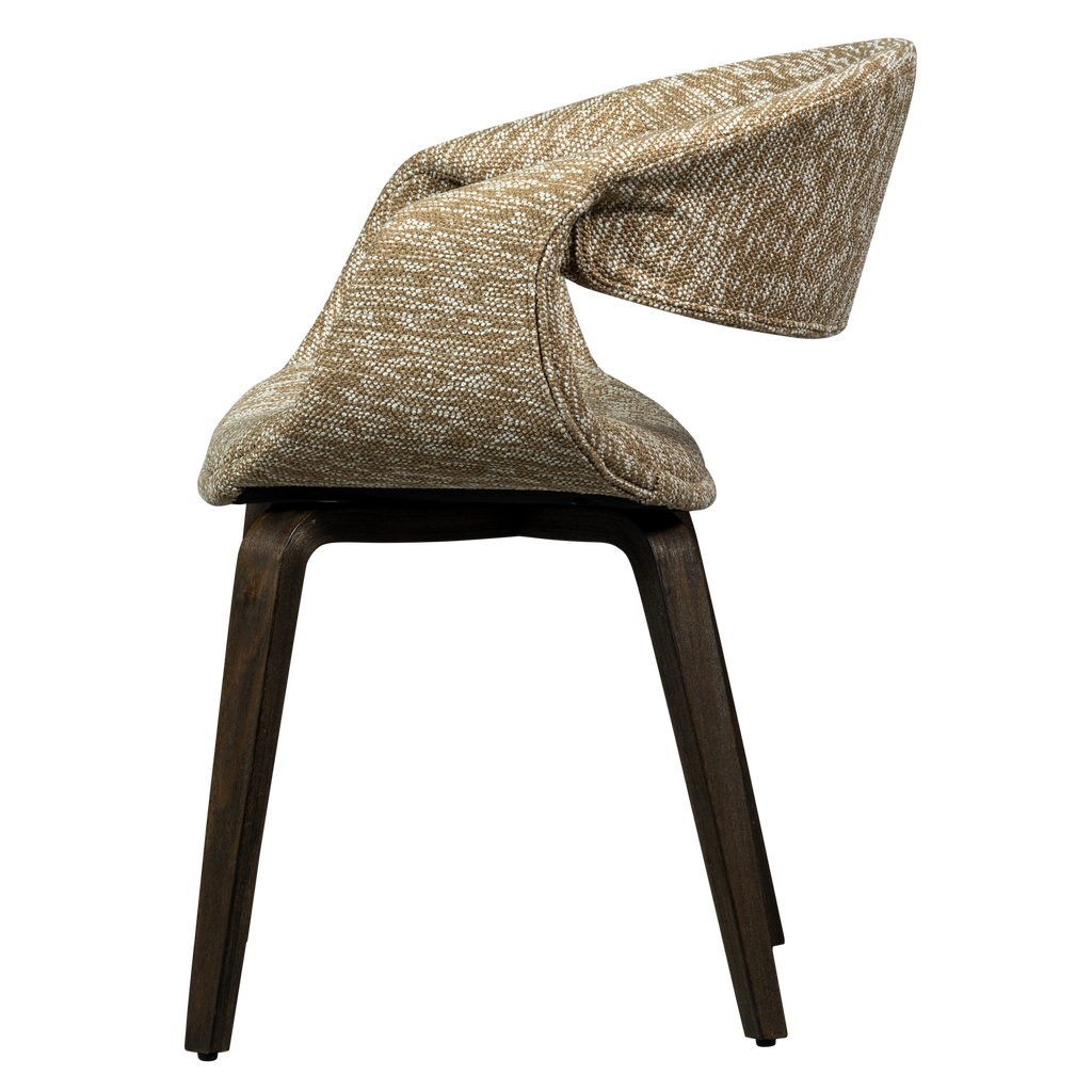 YOSSI DINING CHAIR SAND WITH WOODEN LEG DARK BROWN