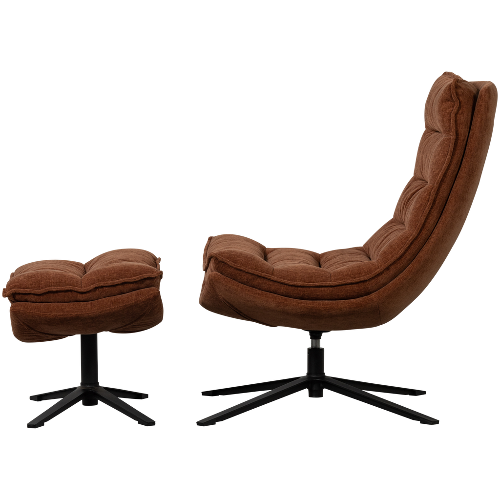 KUBE SWIVEL ARMCHAIR WITH HOCKER BROWN