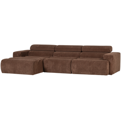 NOVI CHAISE LONGUE SOFA LEFT RIB FABRIC MOCHA BROWN