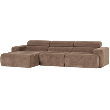 Laden Sie das Bild in den Galerie-Viewer, NOVI CHAISE LONGUE SOFA LEFT RIB FABRIC TAUPE