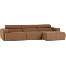 Laden Sie das Bild in den Galerie-Viewer, NOVI CHAISE LONGUE SOFA RIGHT BOUCLE CARAMEL BROWN