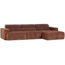 Laden Sie das Bild in den Galerie-Viewer, NOVI CHAISE LONGUE SOFA RIGHT RIB FABRIC TERRA