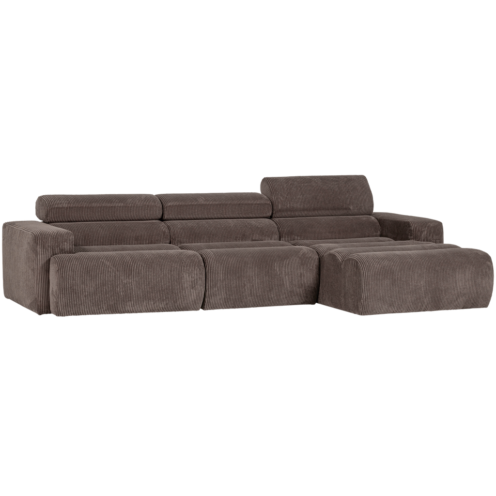 NOVI CHAISE LONGUE SOFA RIGHT RIB FABRIC GREY/BROWN