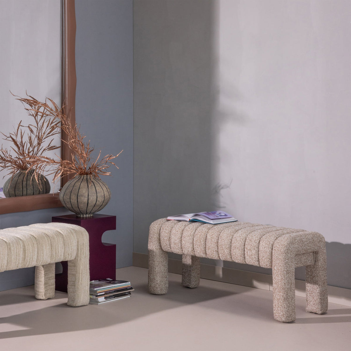 FREX UPHOLSTERED BENCH BOUCLE BROWN [fsc]