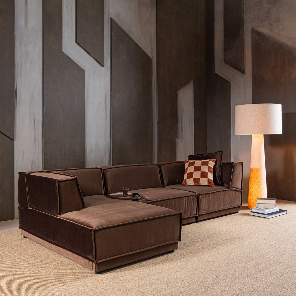 MANU CHAISE LONGUE SOFA LEFT VELVET BROWN [fsc]