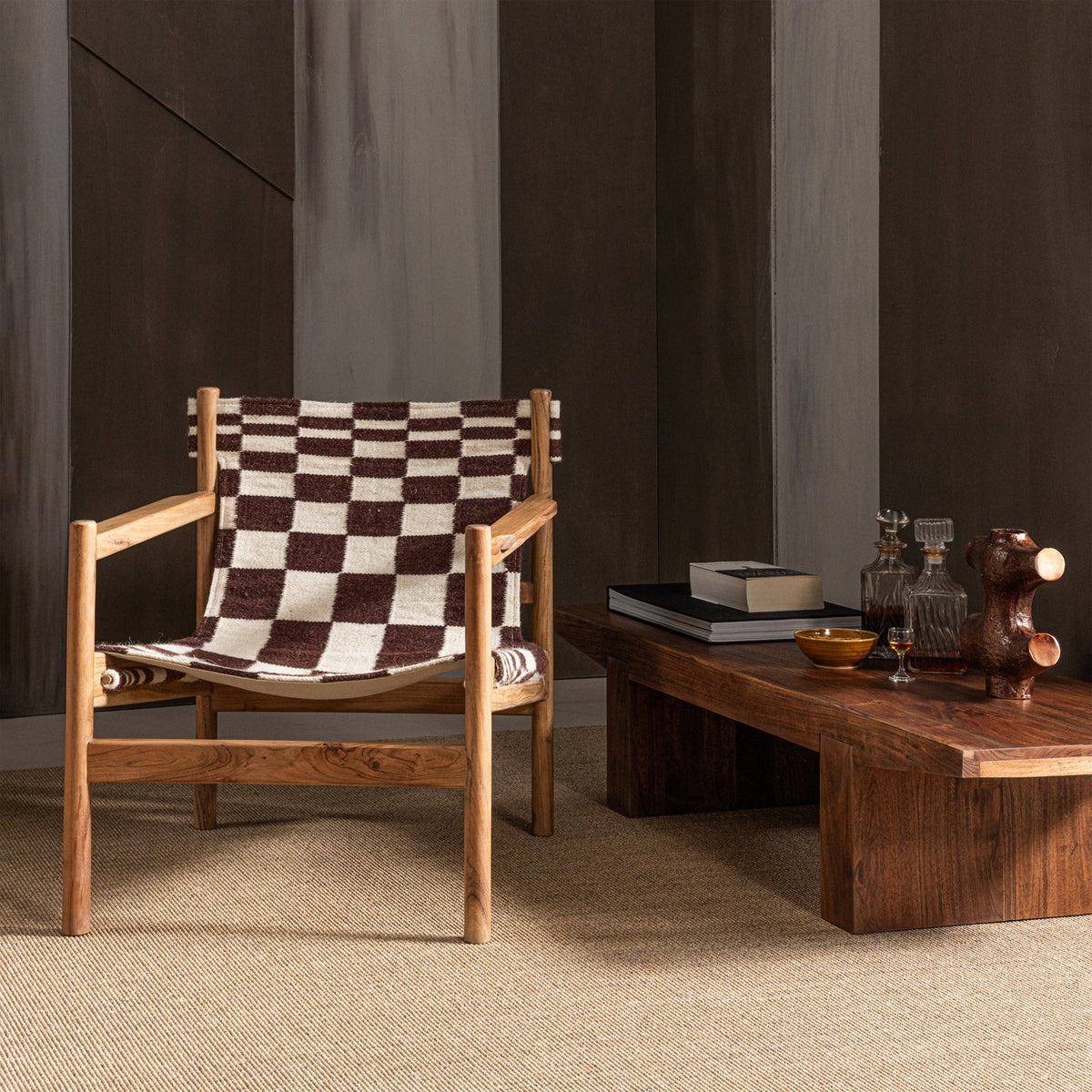 ZANO ARMCHAIR WOOD BROWN WITH KELIM SEAT NATURAL