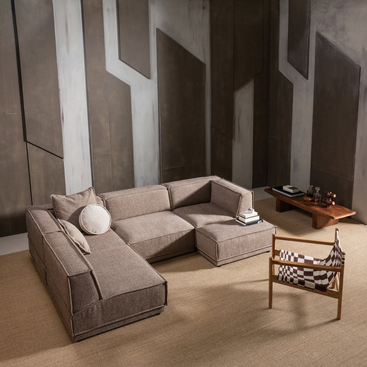 ZANO ARMCHAIR WOOD BROWN WITH KELIM SEAT NATURAL