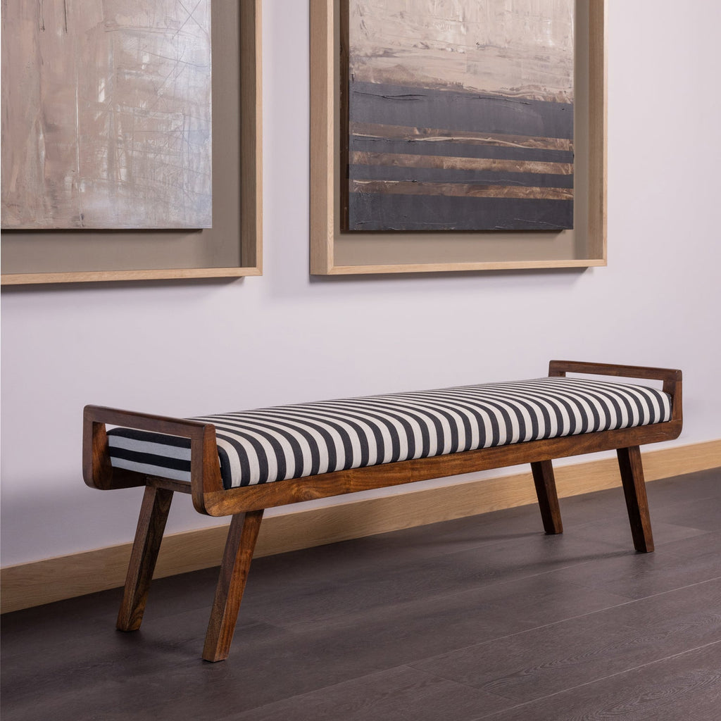 VALO BENCH WOOD BROWN WITH STRIPE FABRIC BLACK/WHITE