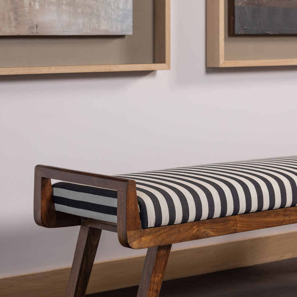 VALO BENCH WOOD BROWN WITH STRIPE FABRIC BLACK/WHITE