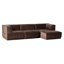 Laden Sie das Bild in den Galerie-Viewer, MANU CHAISE LONGUE SOFA RIGHTVELVET BROWN [fsc]
