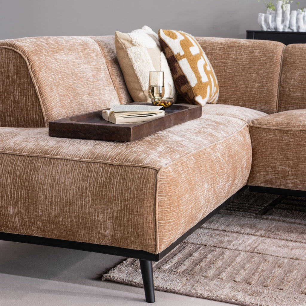 STATEMENT CORNER SOFA LEFT CHENILLE VELVET PEACH PINK