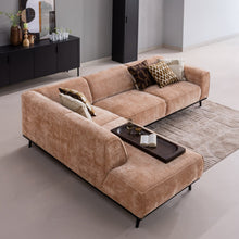 Laden Sie das Bild in den Galerie-Viewer, STATEMENT CORNER SOFA LEFT CHENILLE VELVET PEACH PINK