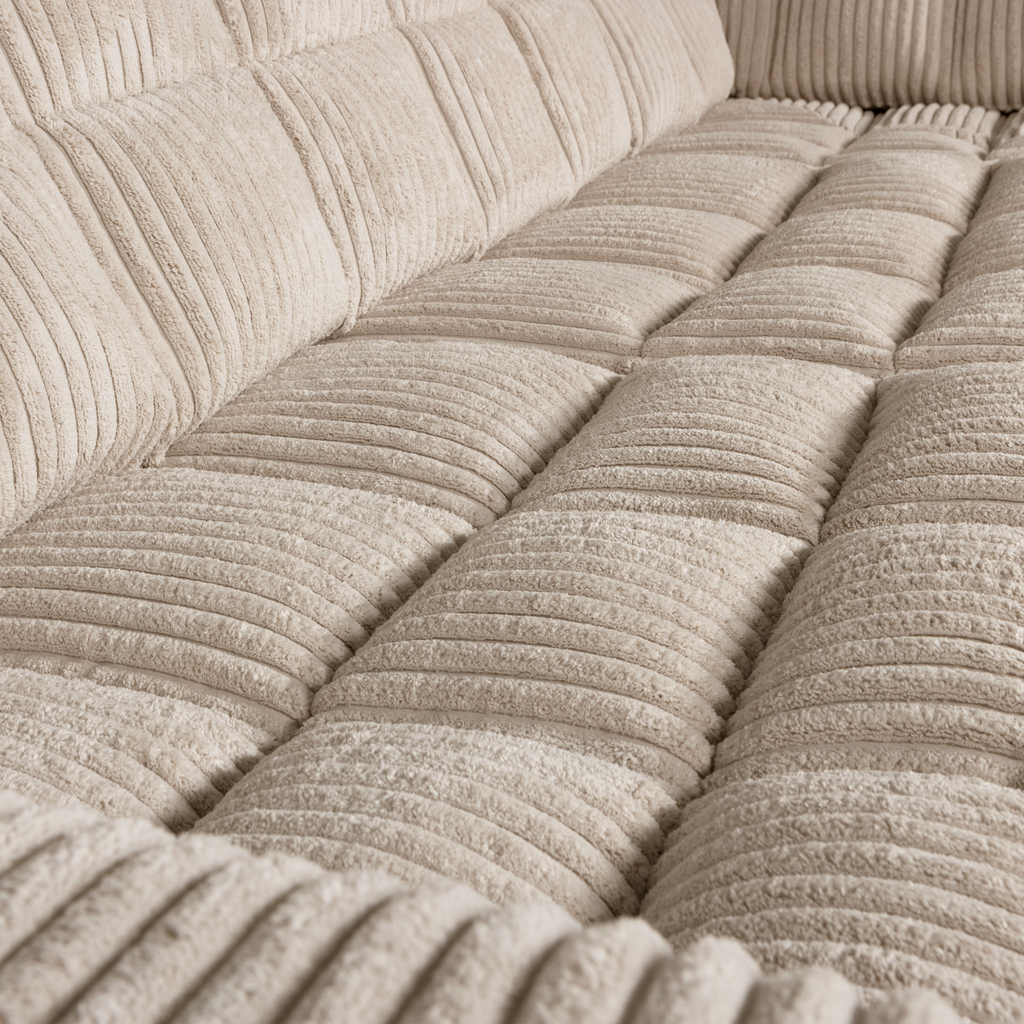 SECOND DATE CORNER SOFA RIGHT RIB FABRIC TRAVERTIN