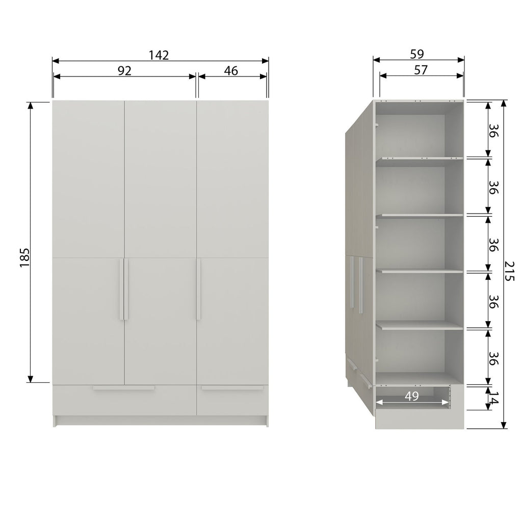 PURE 3 DRS WARDROBE SPLITDOOR PINE DUST [fsc]