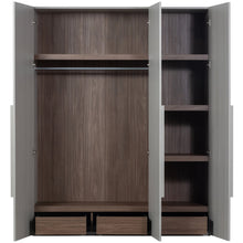 Laden Sie das Bild in den Galerie-Viewer, RENS 3-DOORS WARDROBE LONG HANDLE WALNUT/PEBBLE GREY [fsc]