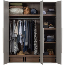 Laden Sie das Bild in den Galerie-Viewer, RENS 3-DOORS WARDROBE LONG HANDLE WALNUT/PEBBLE GREY [fsc]