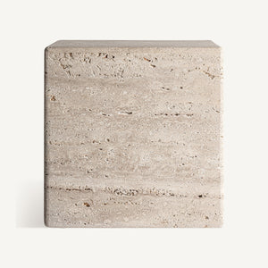 Square travertine side table
