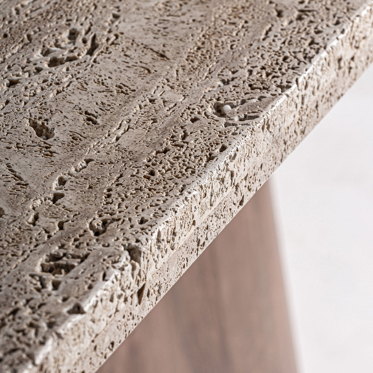 Travertine/acacia dining table 200