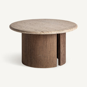 Travertine/wood coffee table
