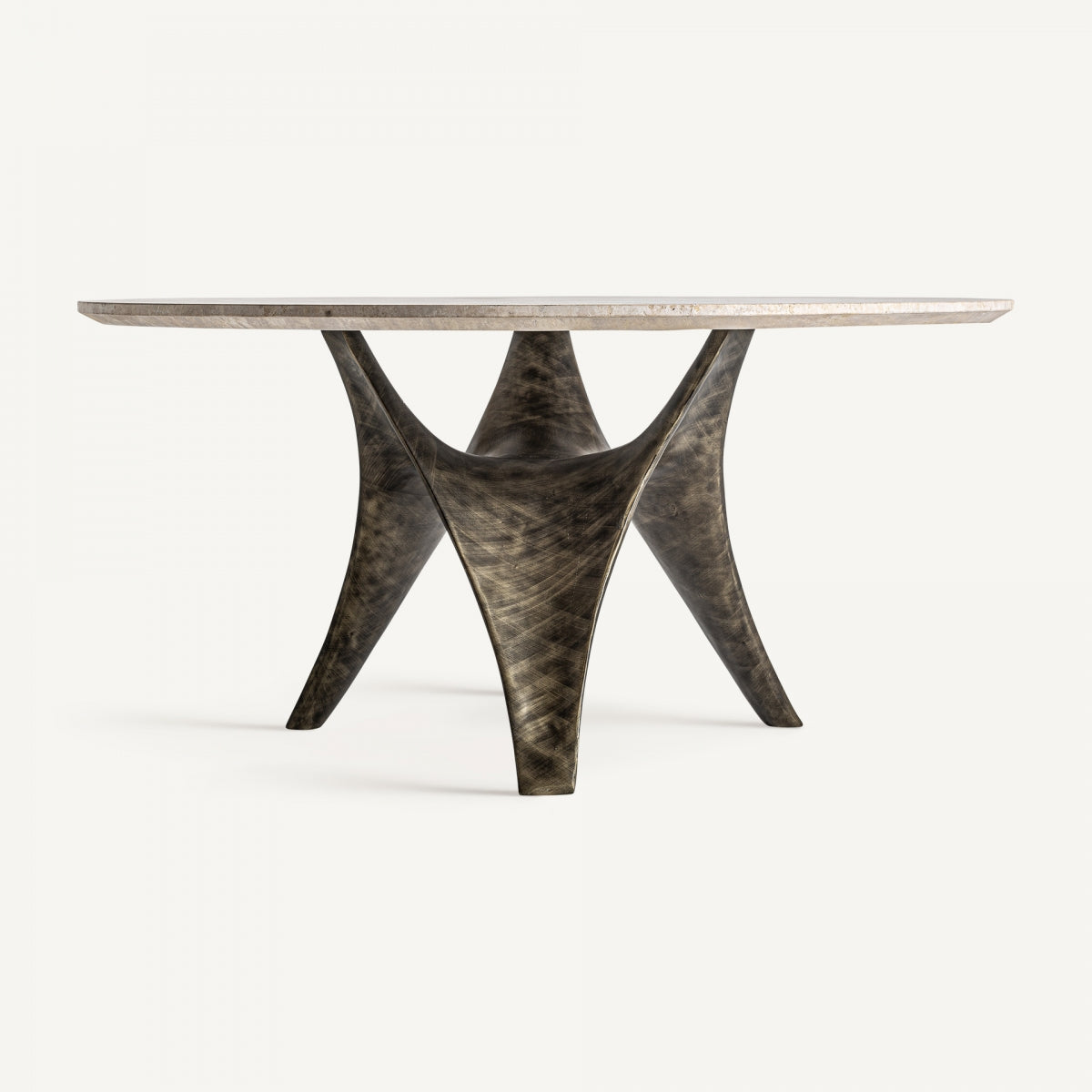 Travertine and stainless steel dining table