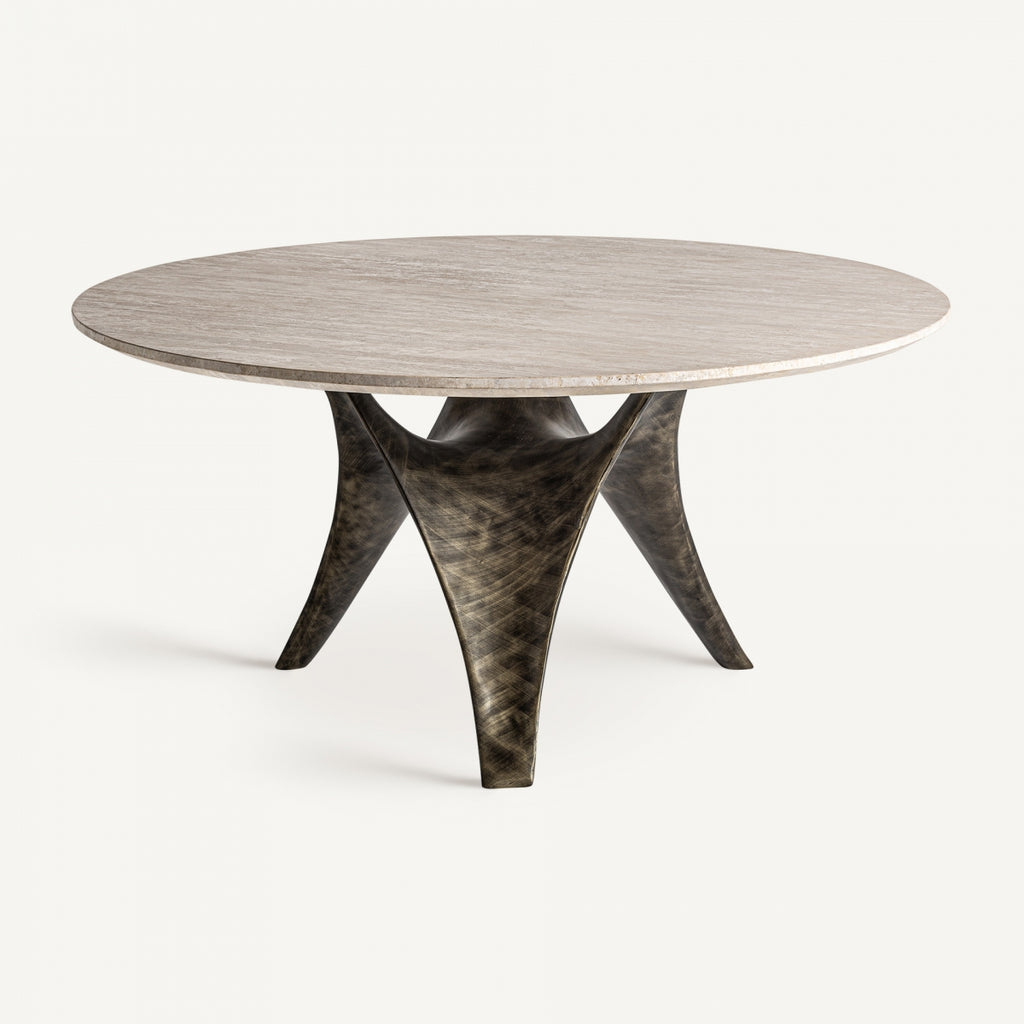 Travertine and stainless steel dining table