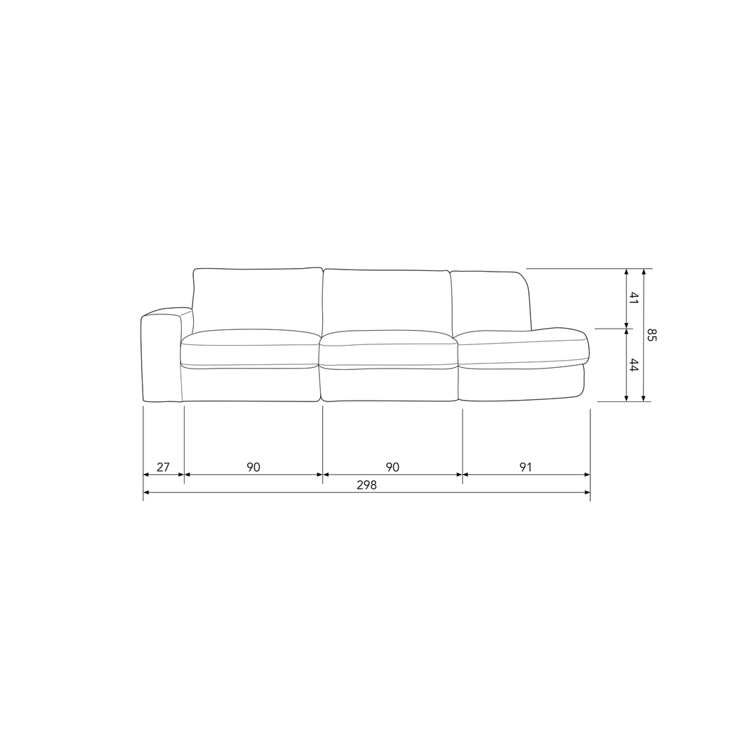 FAMILY 2,5-SEATER SOFA ROUNDED RIGHT WARM GREY