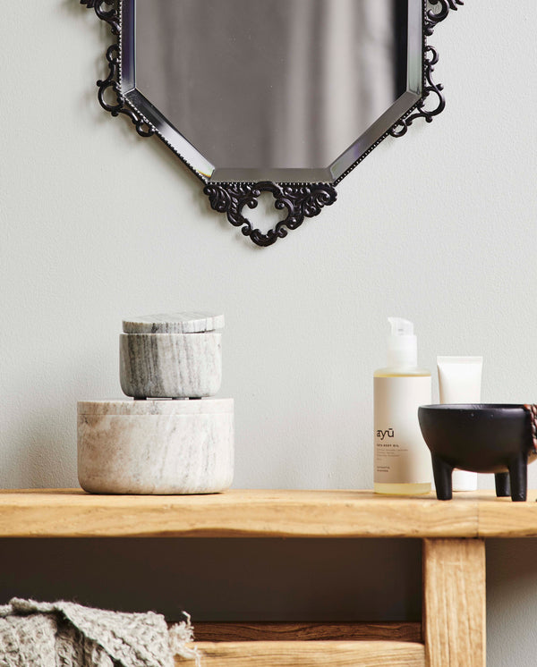 GRINA JAR, LARGE, BROWN MARBLE