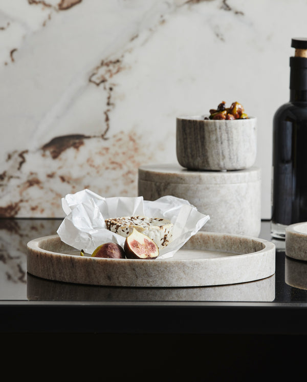 GRINA JAR, LARGE, BROWN MARBLE