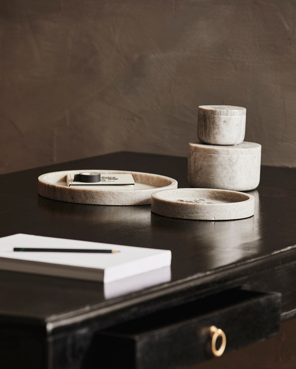 GRINA JAR, LARGE, BROWN MARBLE