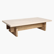 Cargar imagen en el visor de la galería, Travertine coffee table natural wood base rectangular