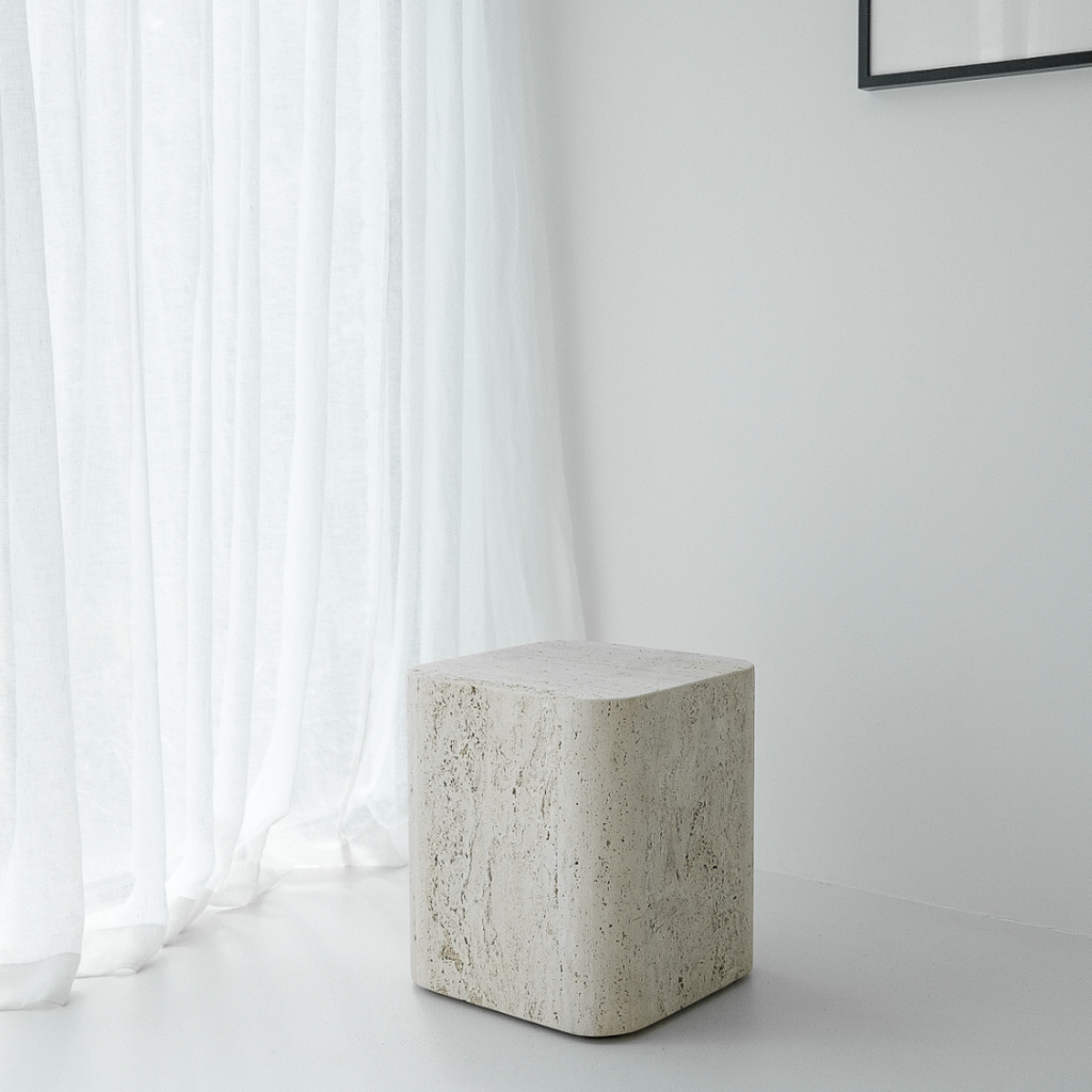Coffee Table - Alba - W40 D40 H45 - White Travertine - Round Edge