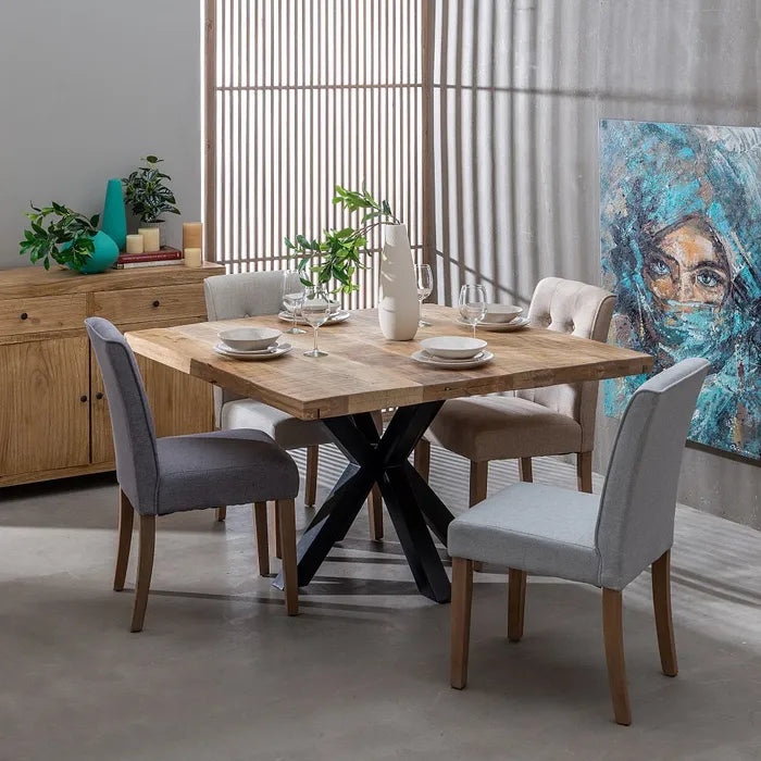 DINING TABLE NATURAL-BLACK WOOD-IRON 130 X 130 X 76 CM