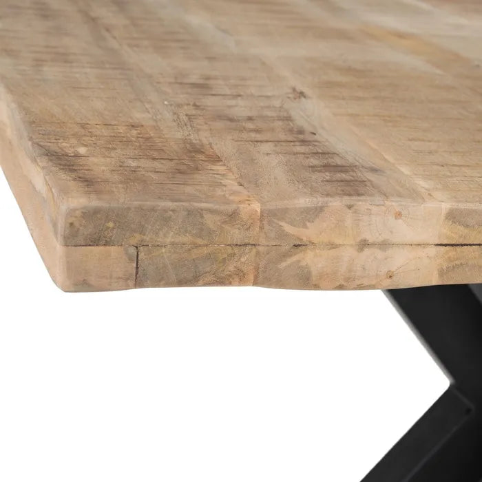 DINING TABLE NATURAL-BLACK WOOD-IRON 130 X 130 X 76 CM