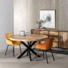 Carica l'immagine nel visualizzatore di Gallery, DINING TABLE NATURAL-BLACK WOOD-IRON 140 X 140 X 77 CM