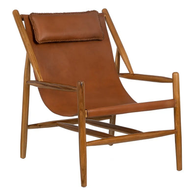 CAMEL TEAK WOOD-LEATHER ARMCHAIR 70 X 82 X 88 CM