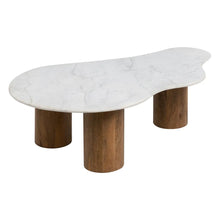 Cargar imagen en el visor de la galería, COFFEE TABLE WHITE-NATURAL MARBLE/WOOD 135 X 80 X 35 CM