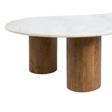 Cargar imagen en el visor de la galería, COFFEE TABLE WHITE-NATURAL MARBLE/WOOD 135 X 80 X 35 CM