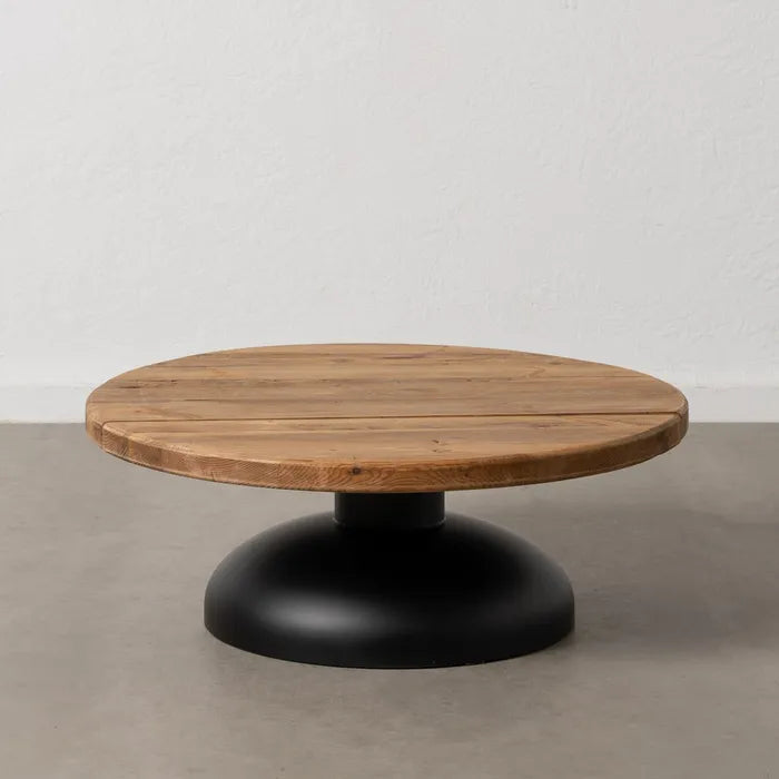 NATURAL-BLACK WOOD-IRON COFFEE TABLE 90 X 90 X 35 CM