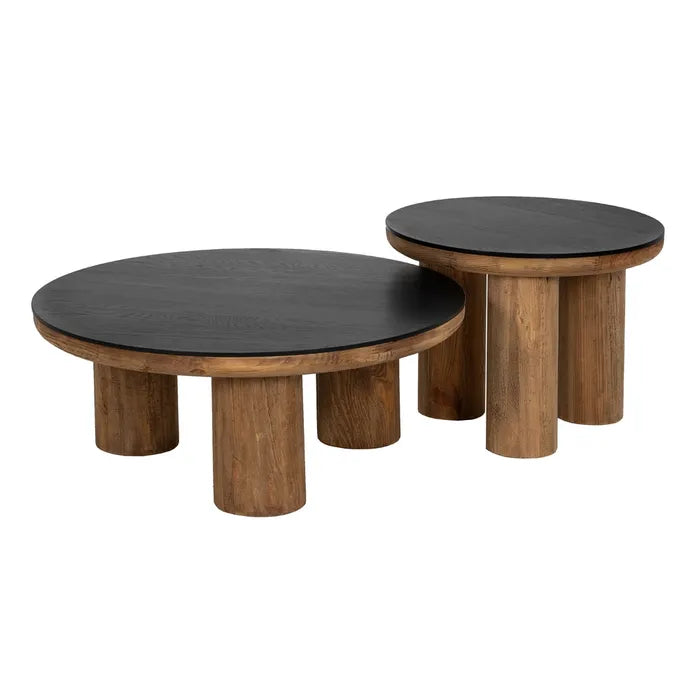 AUXILIARY TABLE NATURAL-BLACK PINE WOOD 60 X 60 X 45 CM