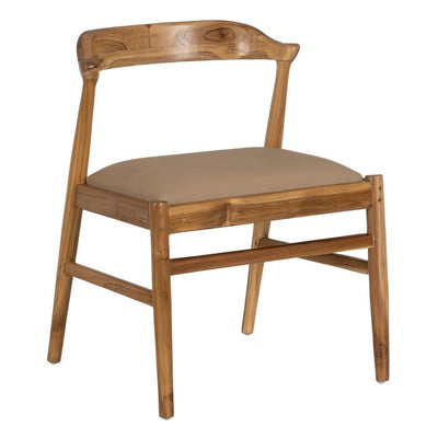 NATURAL-BEIGE TEAK WOOD-LEATHER CHAIR 54 X 51 X 70 CM