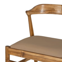 Load image into Gallery viewer, NATURAL-BEIGE TEAK WOOD-LEATHER CHAIR 54 X 51 X 70 CM