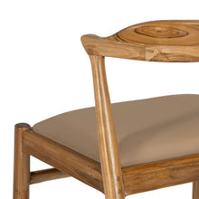 Carica l&#39;immagine nel visualizzatore di Gallery, NATURAL-BEIGE TEAK WOOD-LEATHER CHAIR 54 X 51 X 70 CM