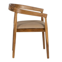 Load image into Gallery viewer, NATURAL-BEIGE TEAK WOOD-LEATHER CHAIR 54 X 51 X 70 CM