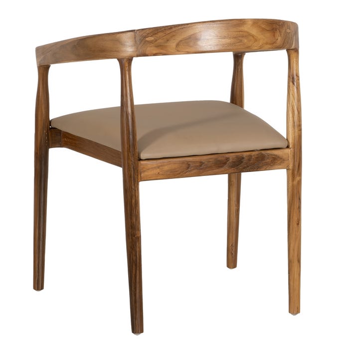 NATURAL-BEIGE TEAK WOOD-LEATHER CHAIR 54 X 51 X 70 CM