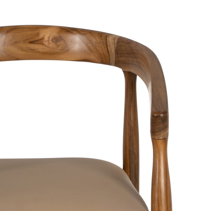 NATURAL-BEIGE TEAK WOOD-LEATHER CHAIR 54 X 51 X 70 CM