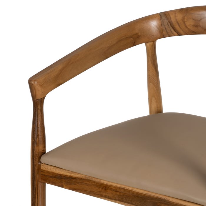 NATURAL-BEIGE TEAK WOOD-LEATHER CHAIR 54 X 51 X 70 CM