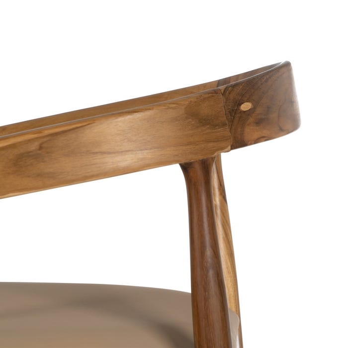 NATURAL-BEIGE TEAK WOOD-LEATHER CHAIR 54 X 51 X 70 CM