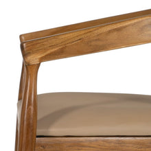 Load image into Gallery viewer, NATURAL-BEIGE TEAK WOOD-LEATHER CHAIR 54 X 51 X 70 CM