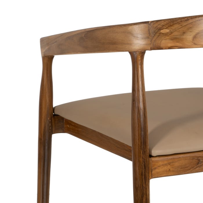 NATURAL-BEIGE TEAK WOOD-LEATHER CHAIR 54 X 51 X 70 CM